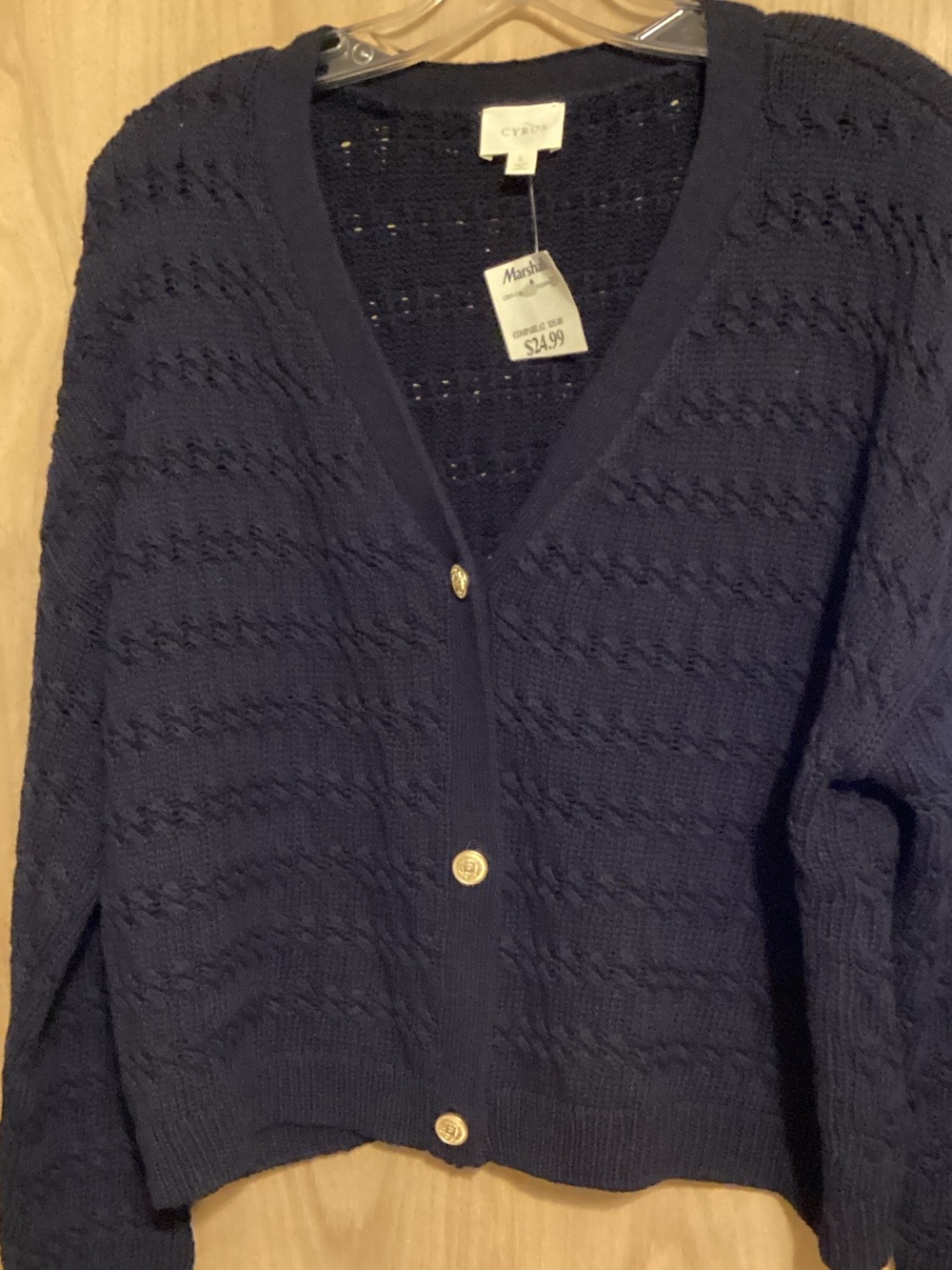 Navy Knit V-Neck Button Cardigan Sweater